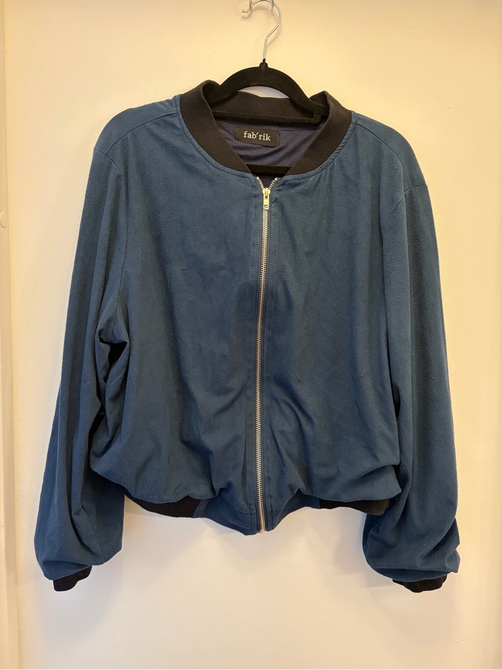 Fab'rik Slate Blue Bomber Jacket Womens L Zip Front Lightweight Casual